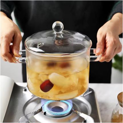 Heat-Resistant Glass Cooking Pot with Handle, 50 oz