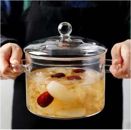 Heat-Resistant Glass Cooking Pot with Handle, 50 oz
