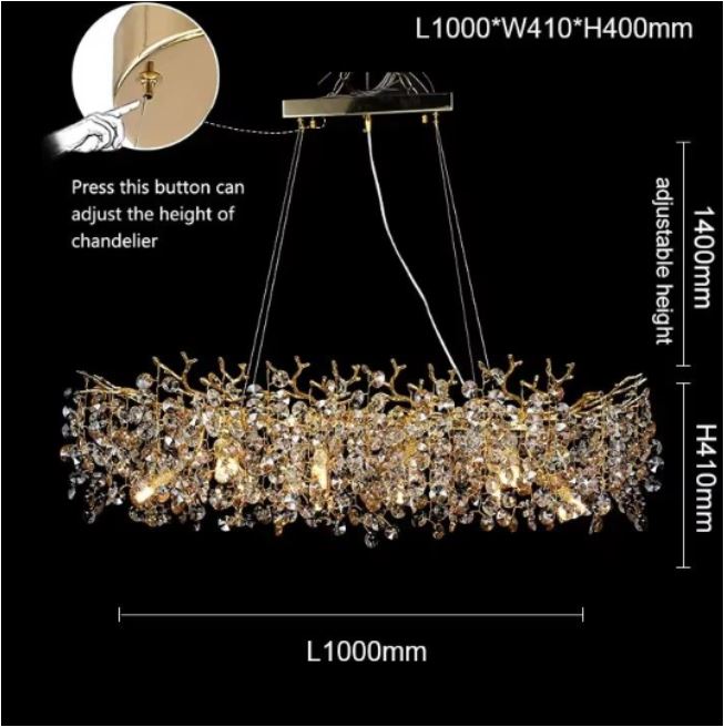 Long Crystal Pendant Chandelier Nordic LED Island Light with Remote Control