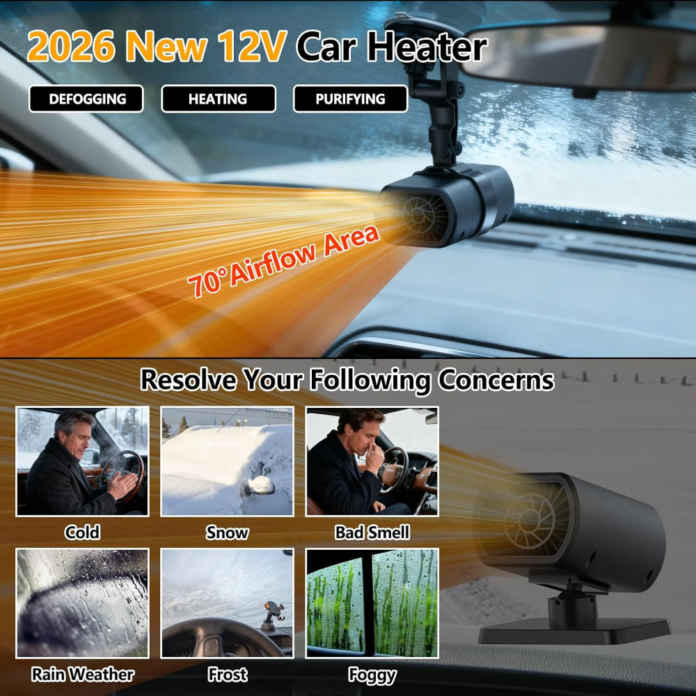 Portable 12V Car Heater and Windshield Defroster with Adjustable Airflow