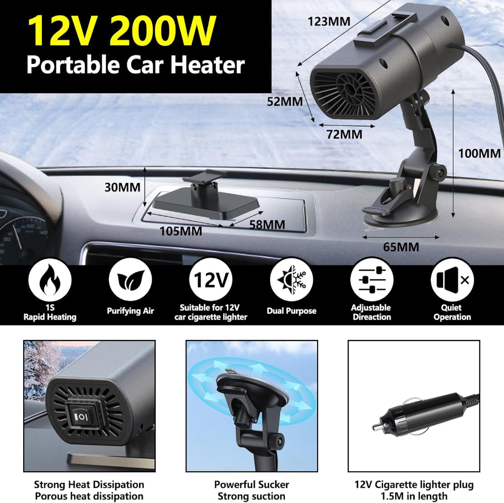 Portable 12V Car Heater and Windshield Defroster with Adjustable Airflow