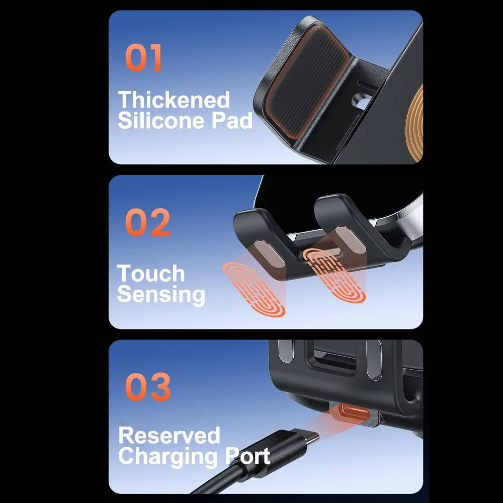 15W Fast Wireless Car Charger Phone Mount with Touch Sensing Auto Grip