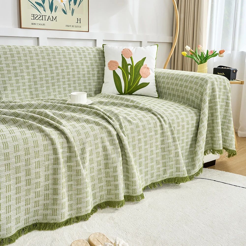 Geometric Quilted Sofa Cover with Tassels