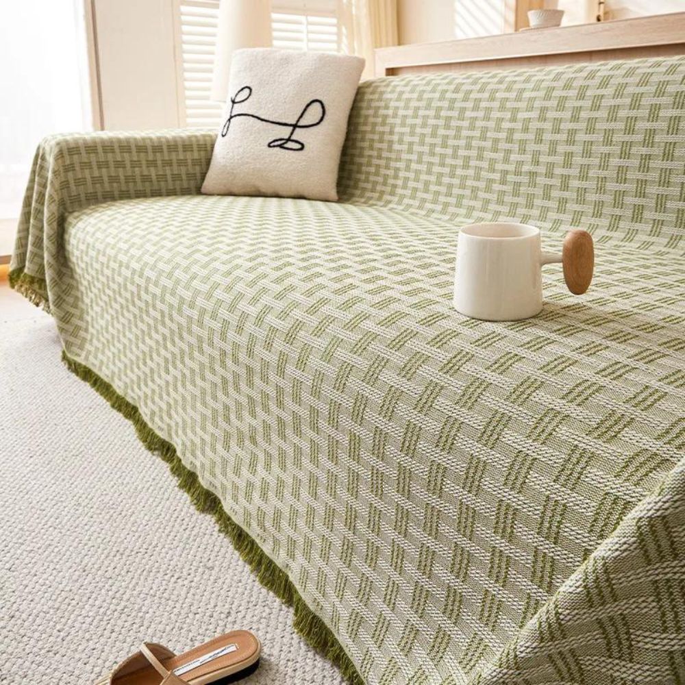 Geometric Quilted Sofa Cover with Tassels