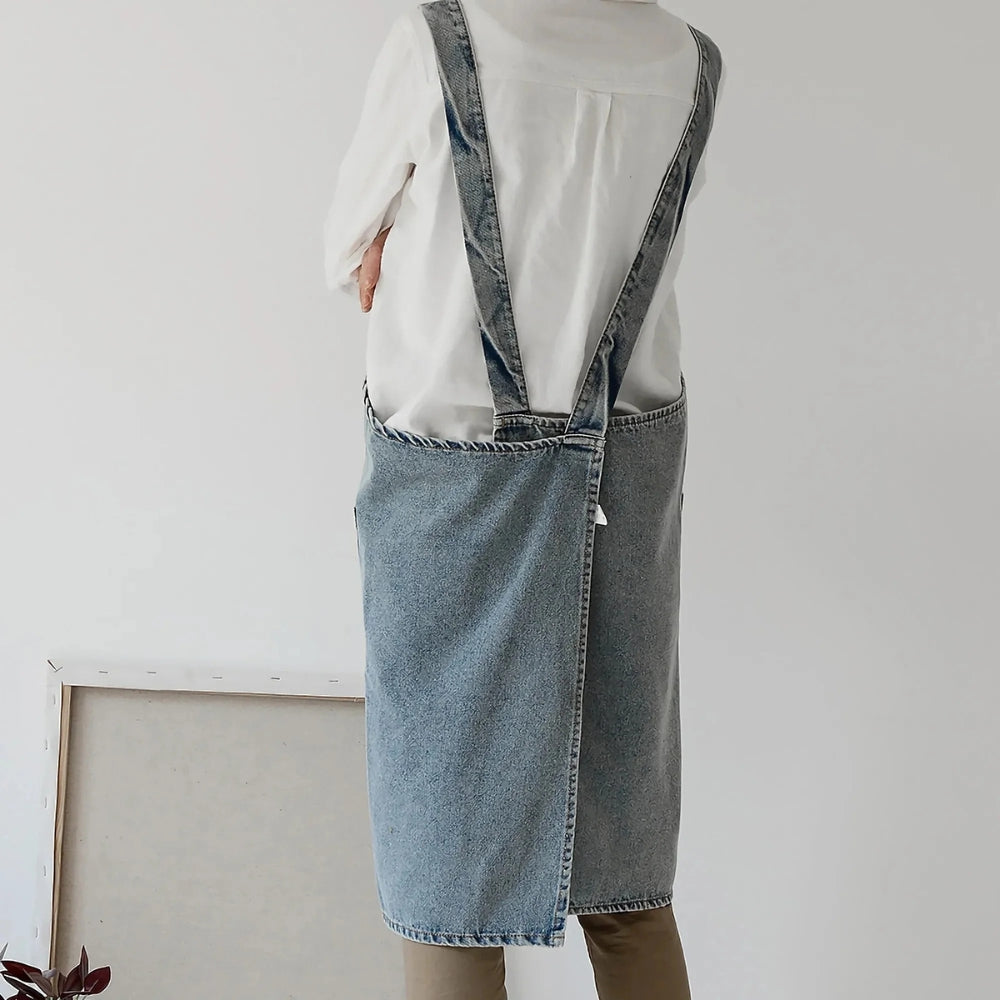 Denim Pocket Apron for Women - Casual Cotton Design