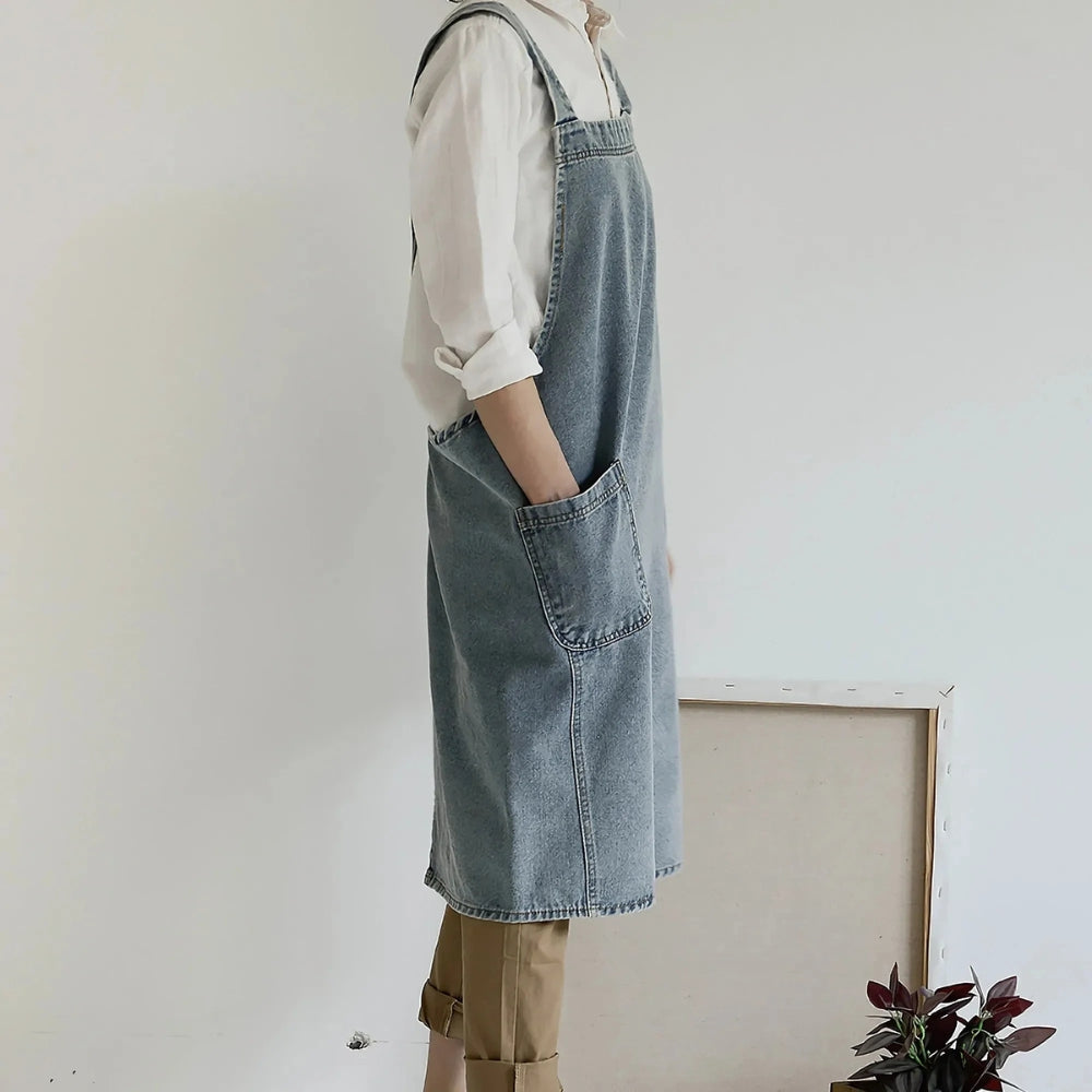 Denim Pocket Apron for Women - Casual Cotton Design