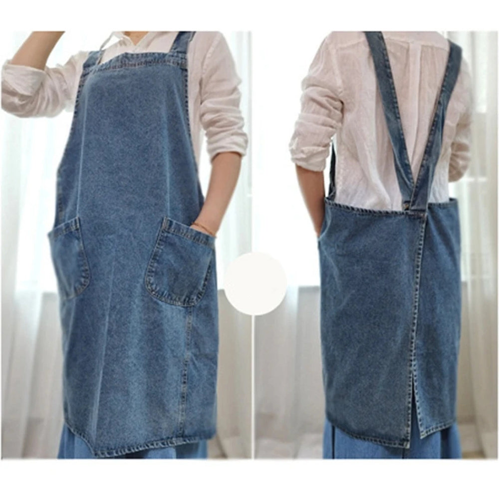 Denim Pocket Apron for Women - Casual Cotton Design