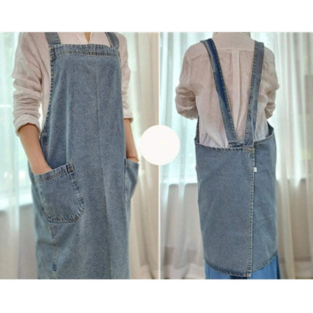 Denim Pocket Apron for Women - Casual Cotton Design
