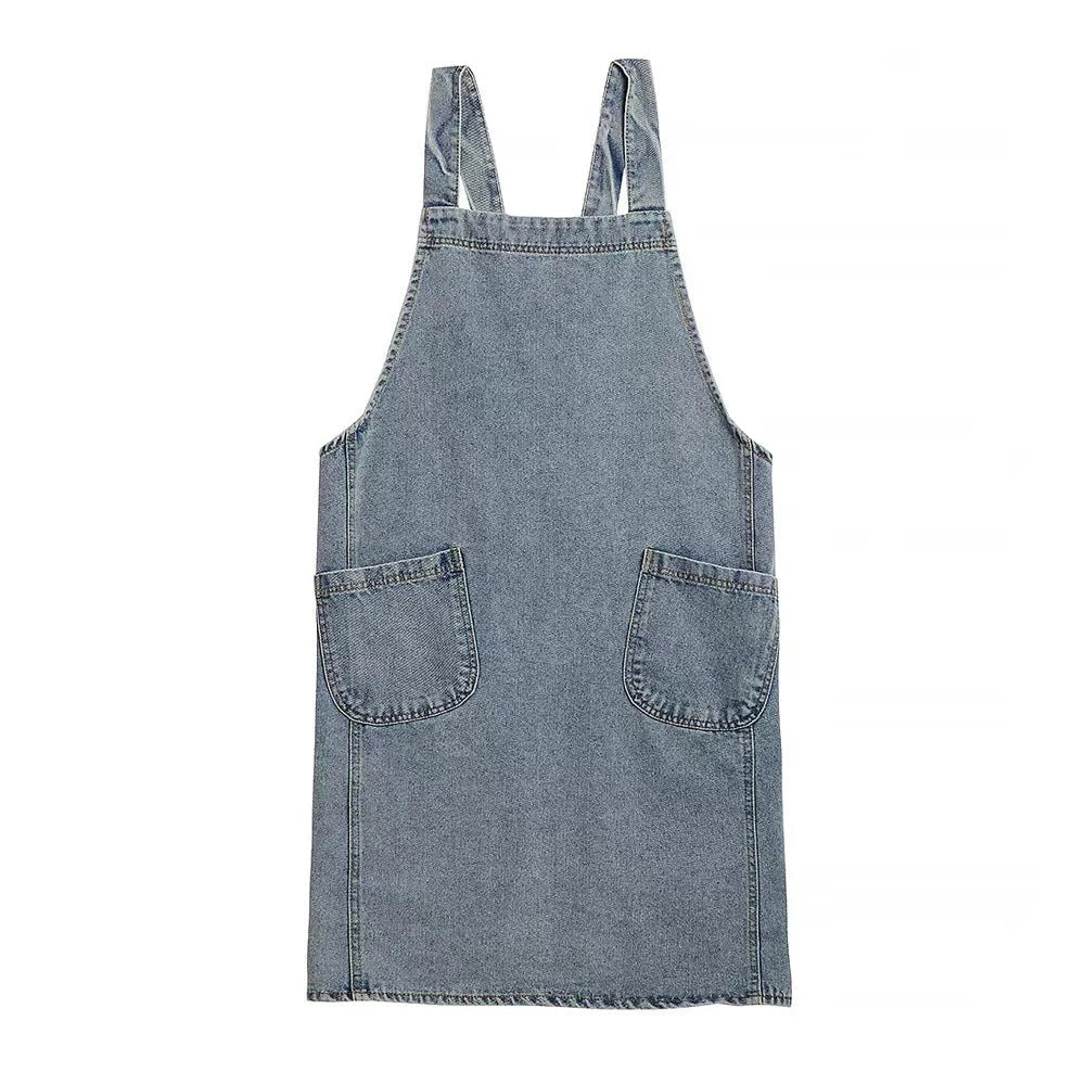 Denim Pocket Apron for Women - Casual Cotton Design