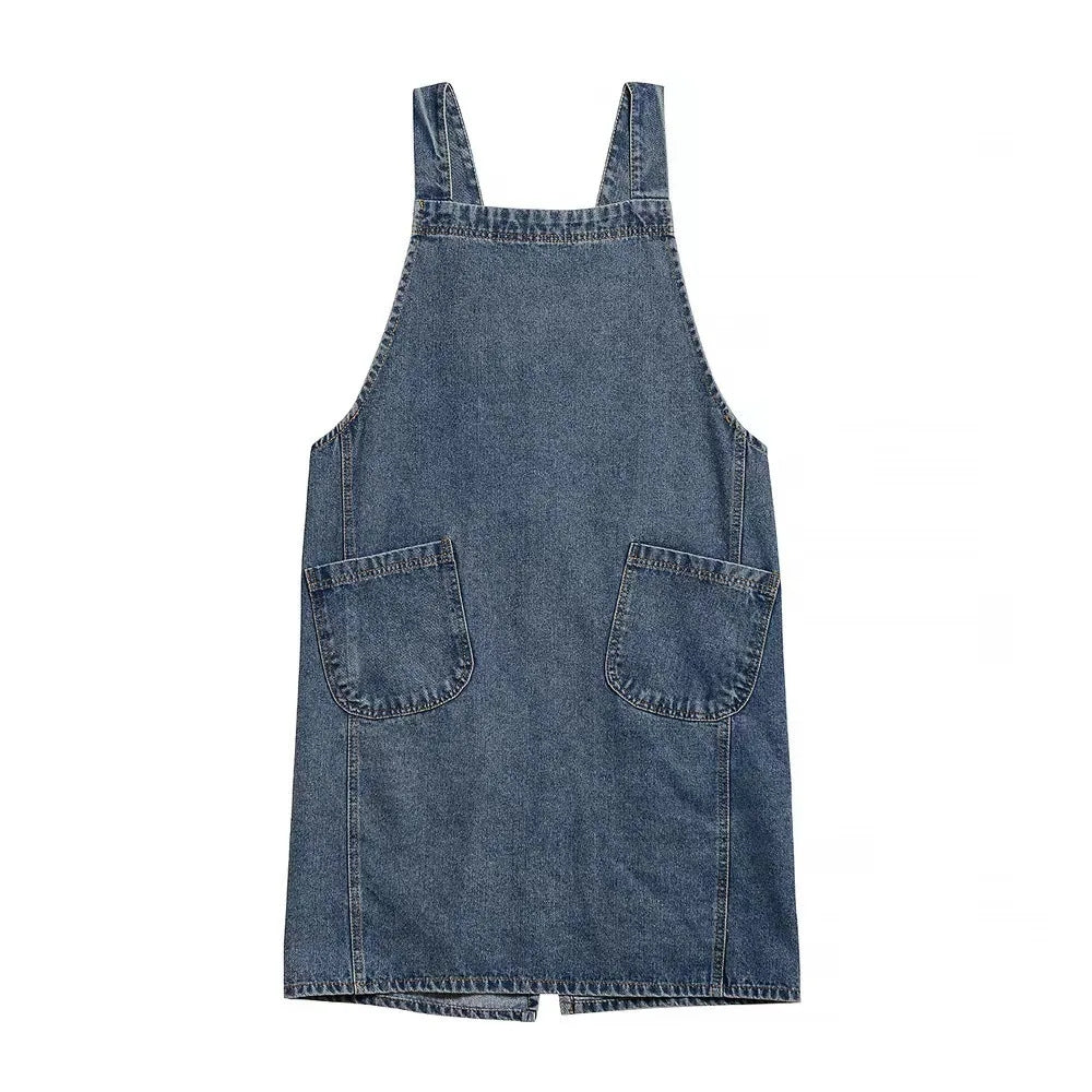 Denim Pocket Apron for Women - Casual Cotton Design