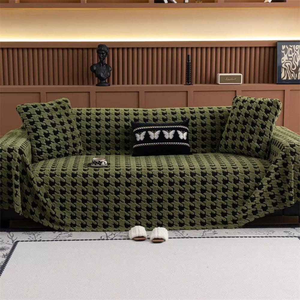 Houndstooth Plush Microfiber Sofa Cover