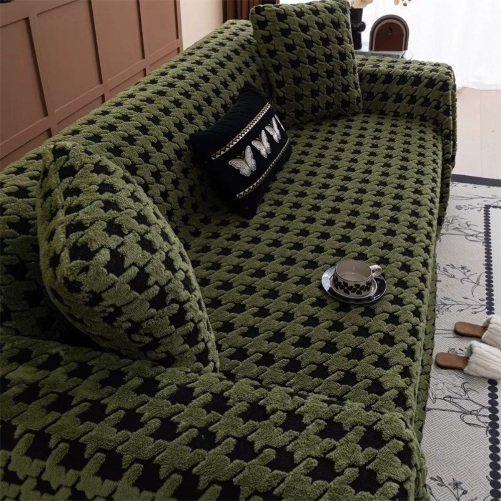 Houndstooth Plush Microfiber Sofa Cover