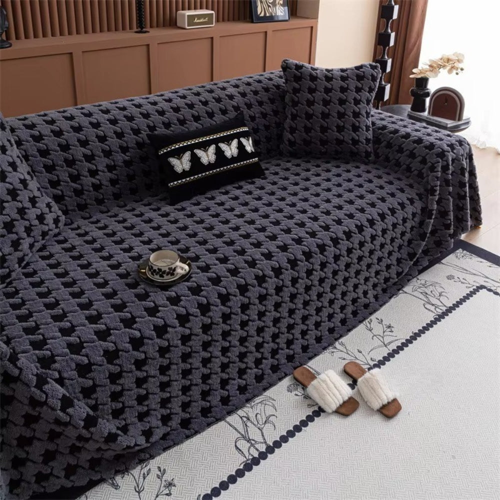 Houndstooth Plush Microfiber Sofa Cover