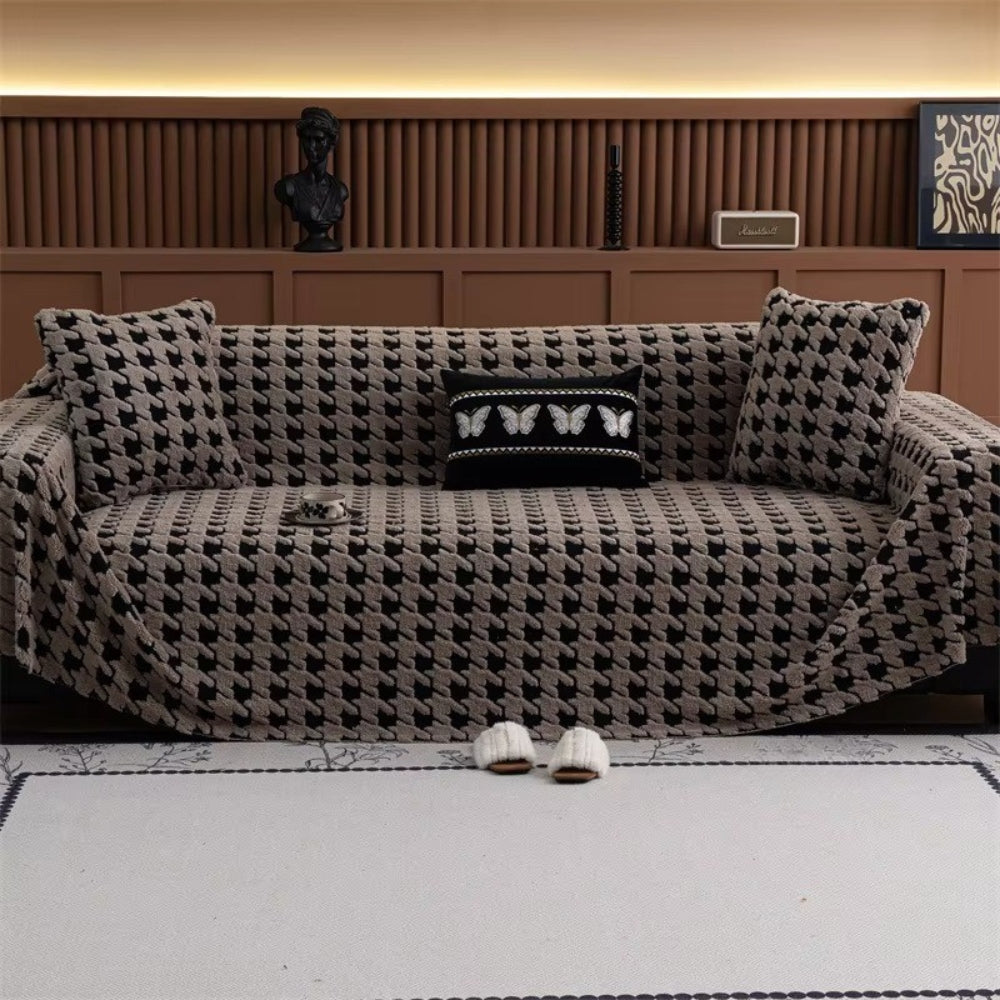 Houndstooth Plush Microfiber Sofa Cover