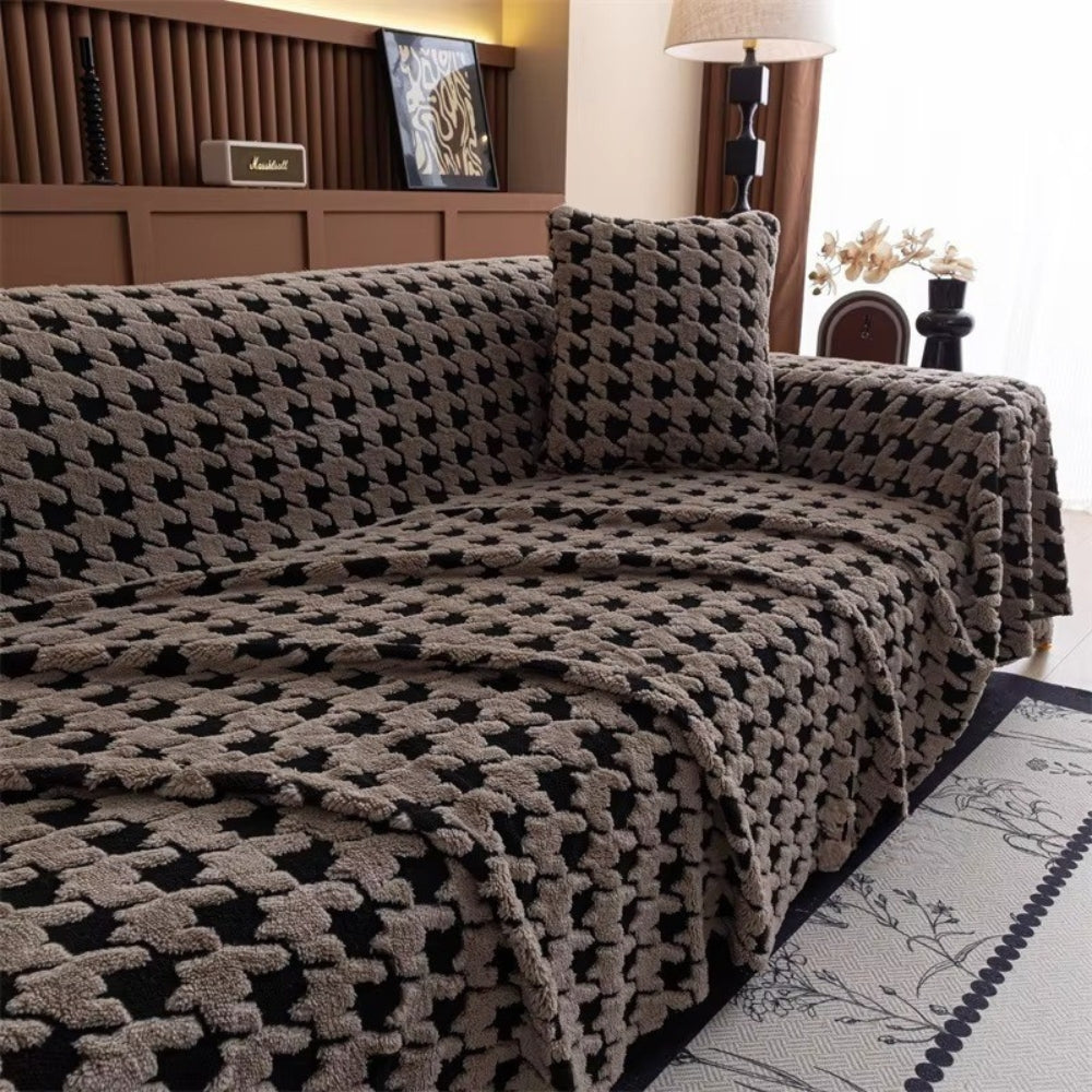 Houndstooth Plush Microfiber Sofa Cover
