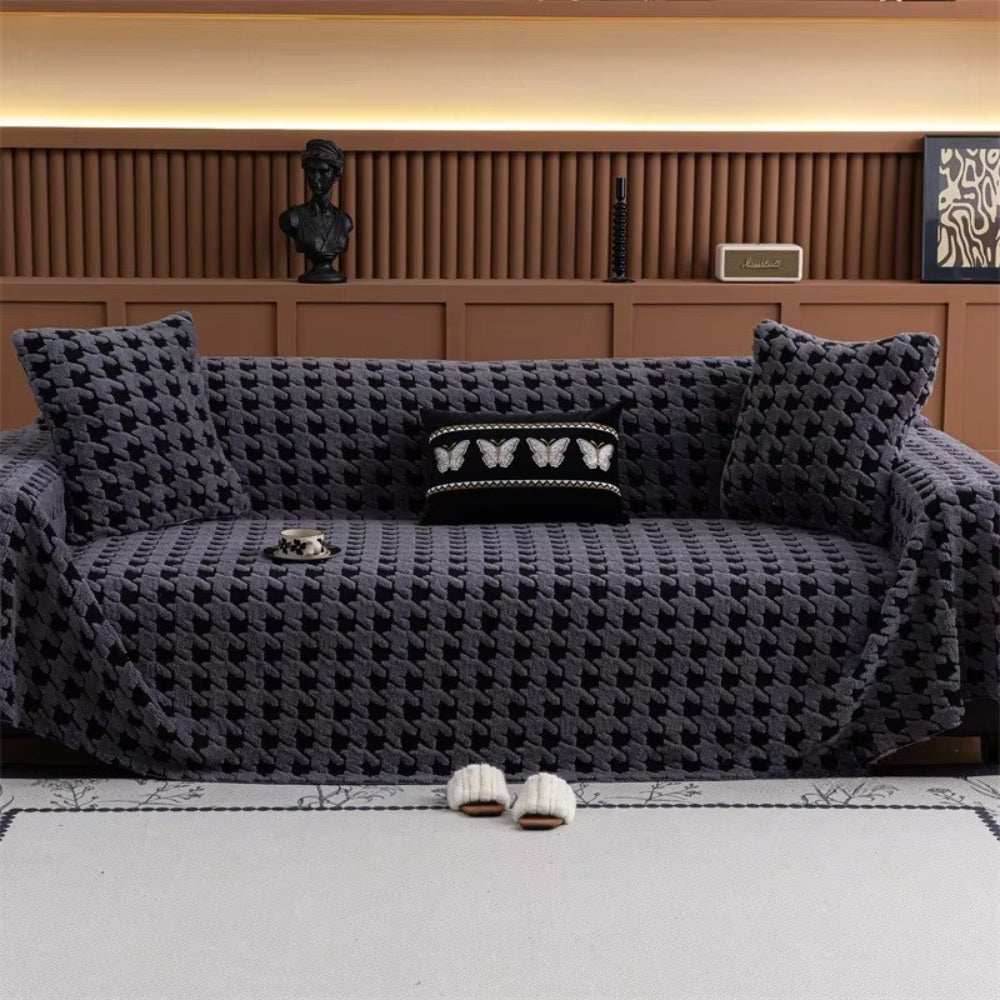 Houndstooth Plush Microfiber Sofa Cover
