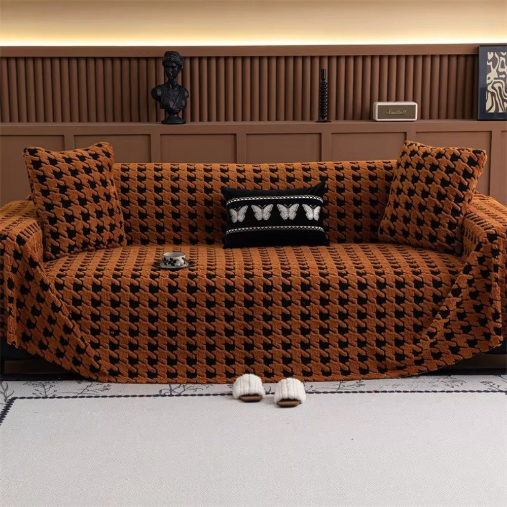 Houndstooth Plush Microfiber Sofa Cover