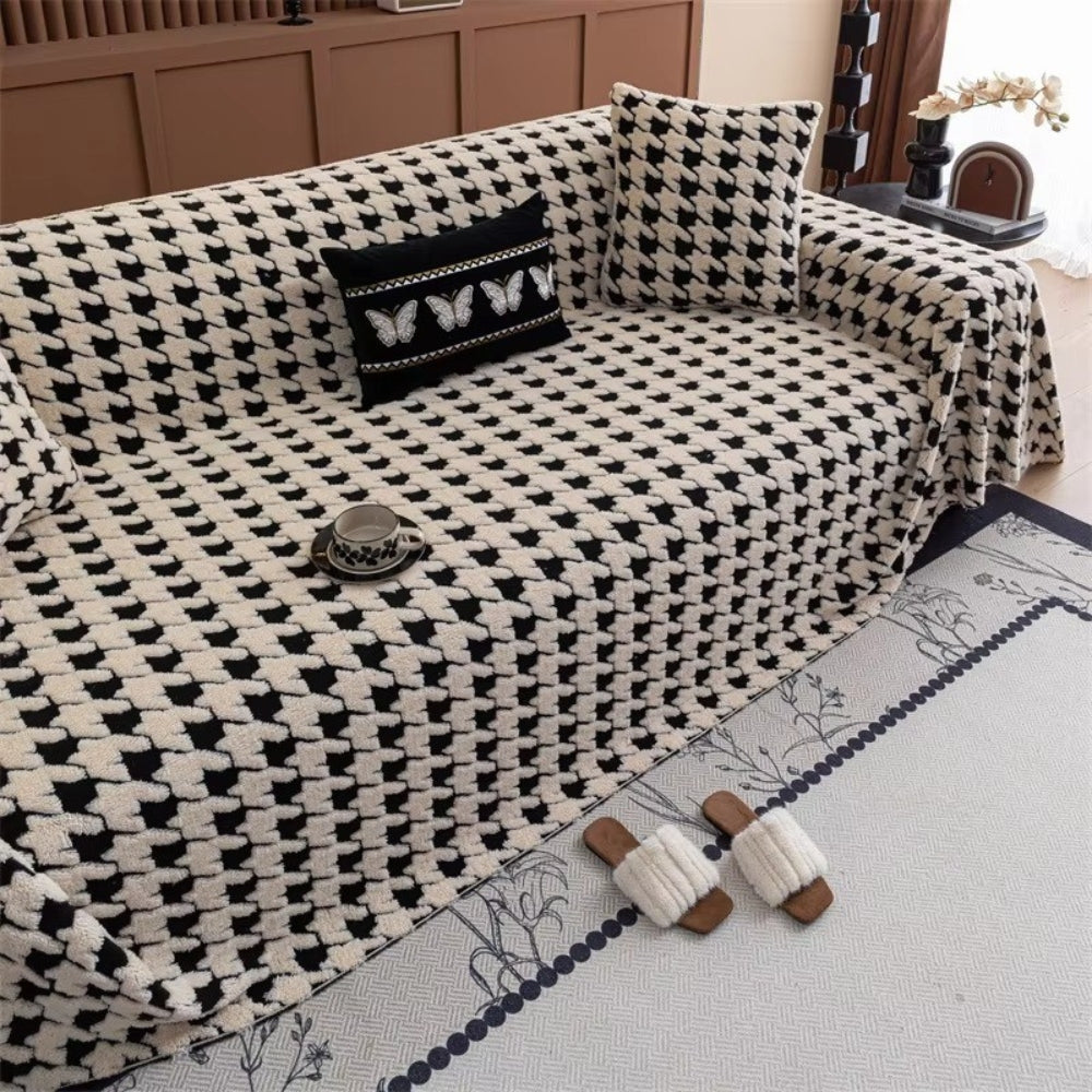 Houndstooth Plush Microfiber Sofa Cover