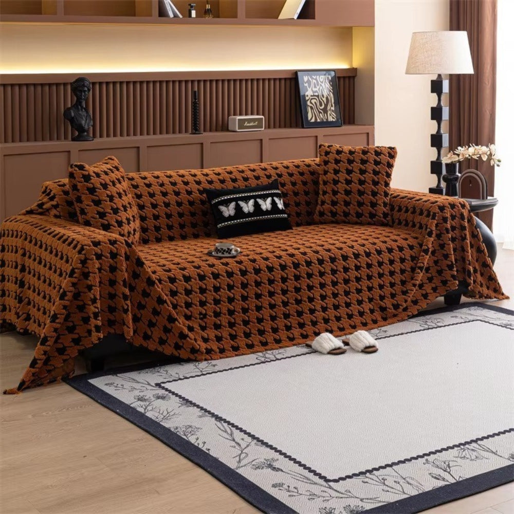 Houndstooth Plush Microfiber Sofa Cover