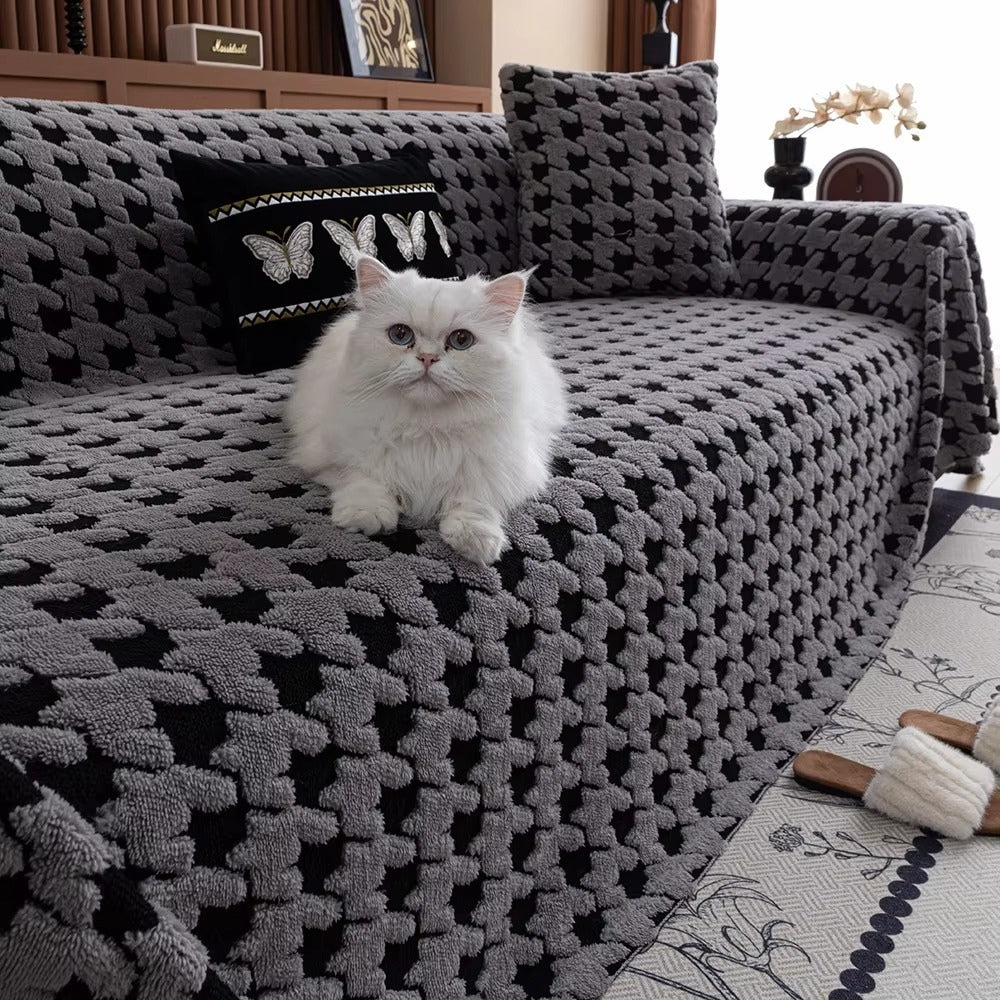 Houndstooth Plush Microfiber Sofa Cover