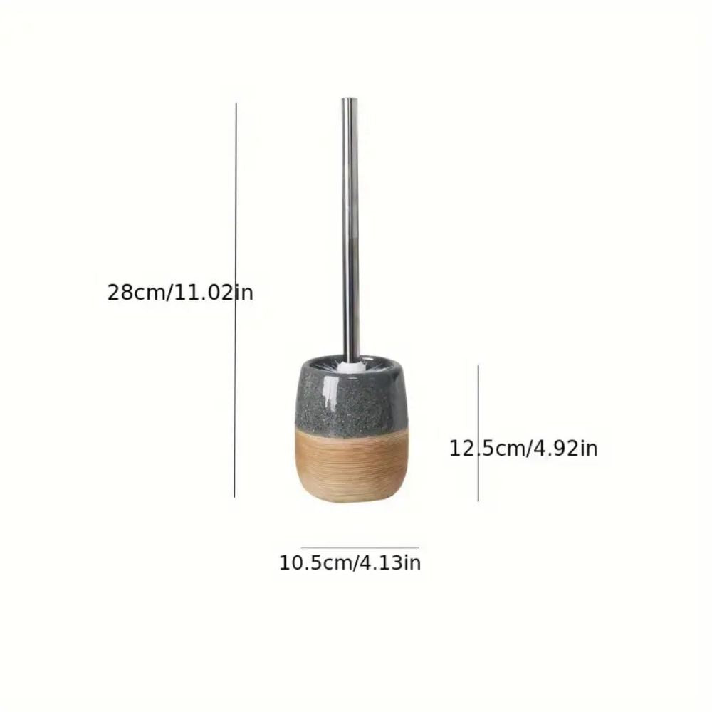 Ceramic Toilet Brush and Holder Set with Wood-Like Texture