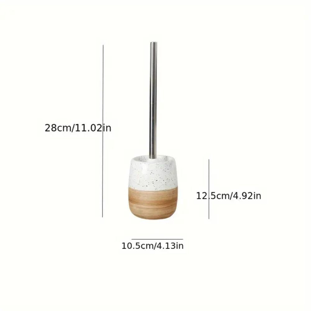 Ceramic Toilet Brush and Holder Set with Wood-Like Texture