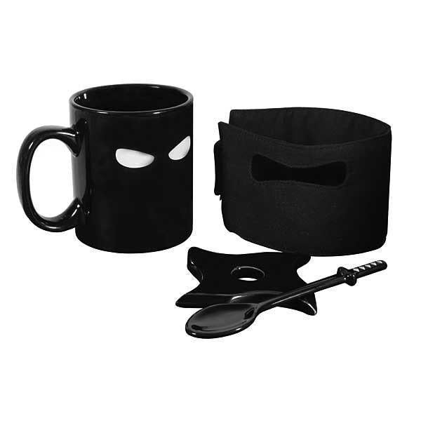 Ninja Ceramic Coffee Mug with Cloak and Sword Stirrer