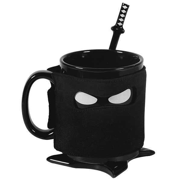 Ninja Ceramic Coffee Mug with Cloak and Sword Stirrer