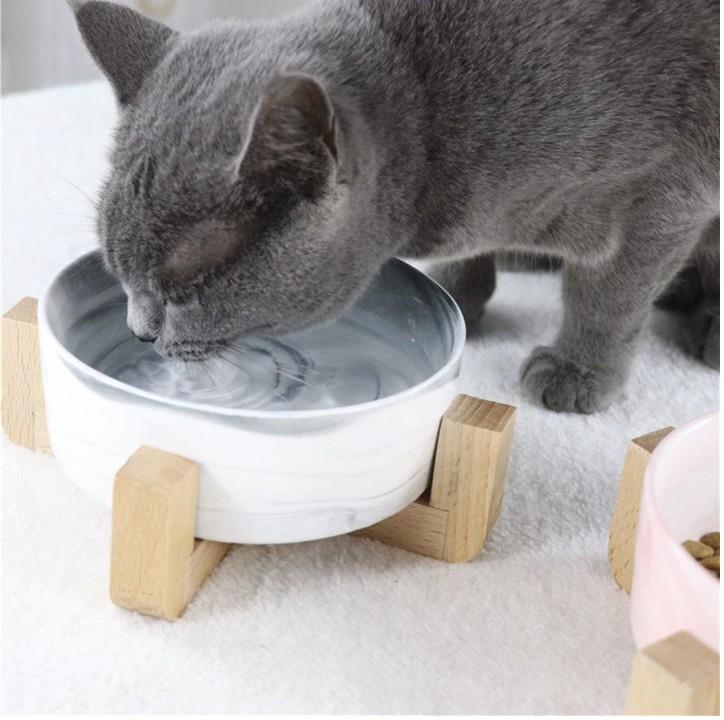 Ceramic Pet Feeding Bowl with Bamboo Base