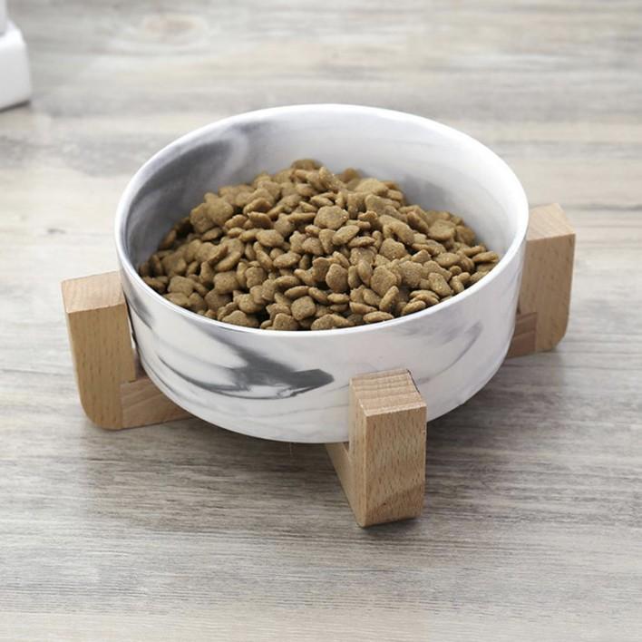 Ceramic Pet Feeding Bowl with Bamboo Base
