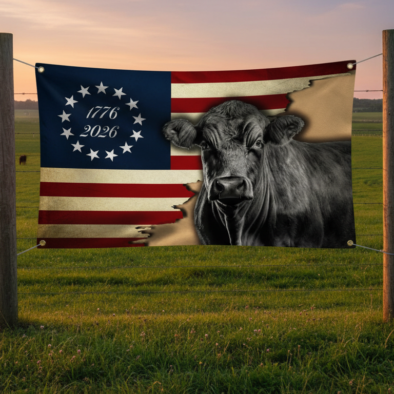 Black Angus Cattle Grommet Flag for Farm Life