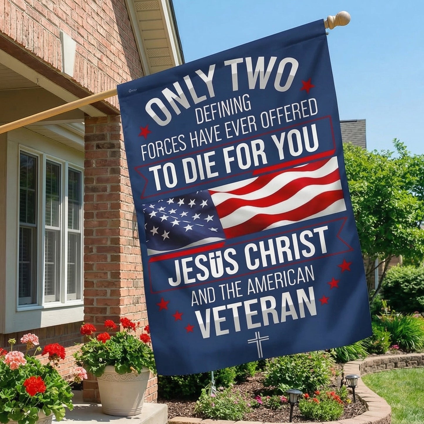 Veteran Flag with Jesus Christ Quote - Custom Double-Sided Canvas Flag
