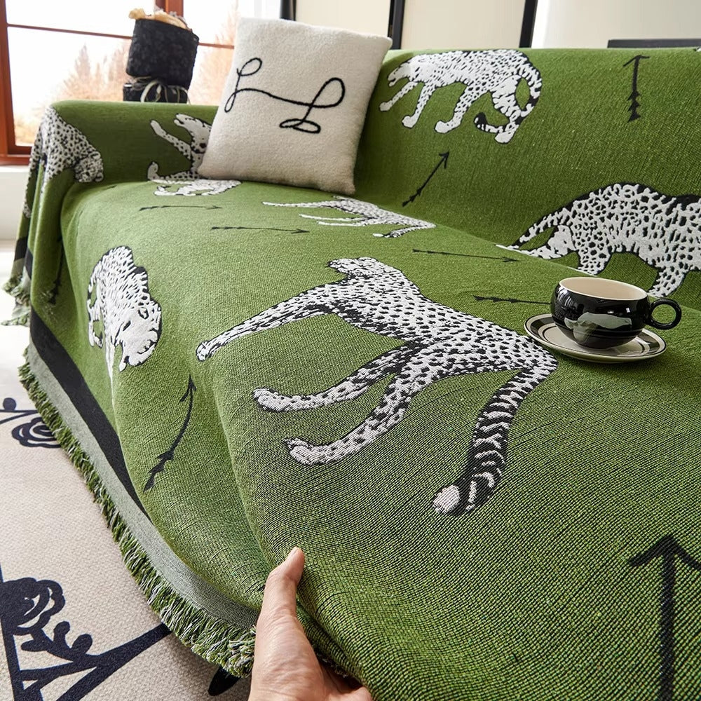 Reversible Panda and Leopard Print Sofa Cover