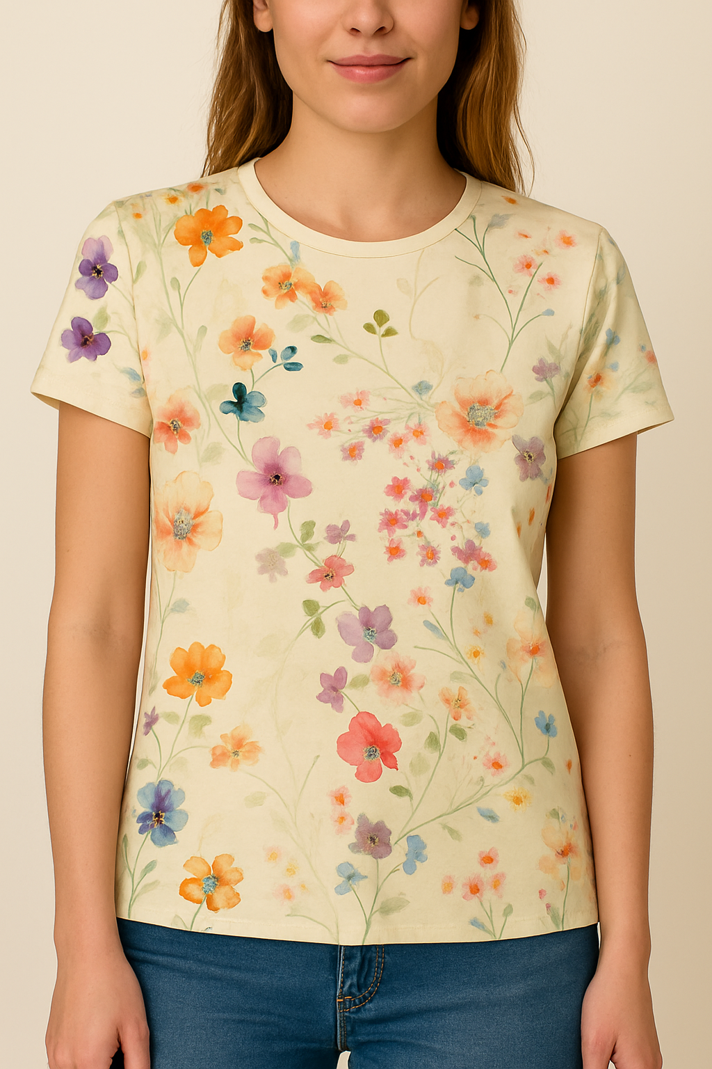 Floral Pattern Women's Stretch T-Shirt for Everyday Comfort