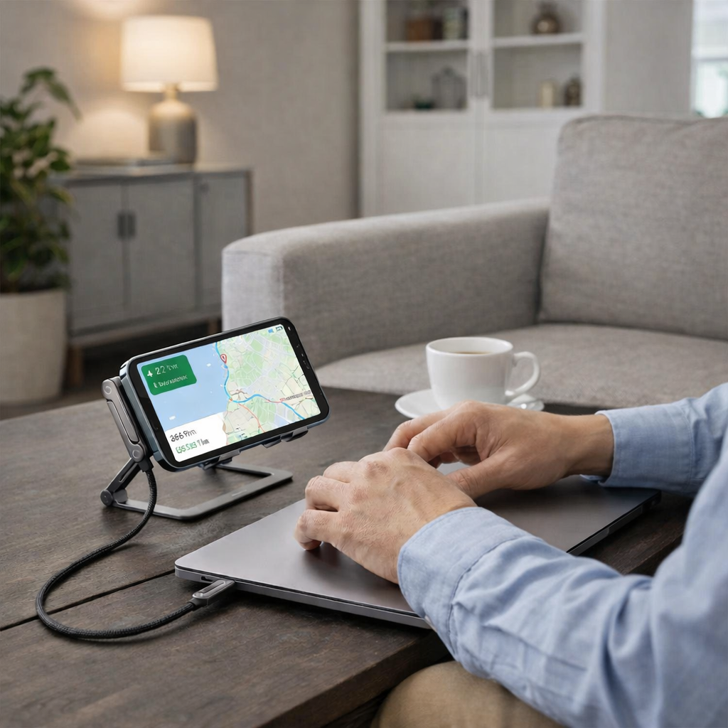 Fast Charging Cable with Integrated Phone Holder and Hands-Free Function