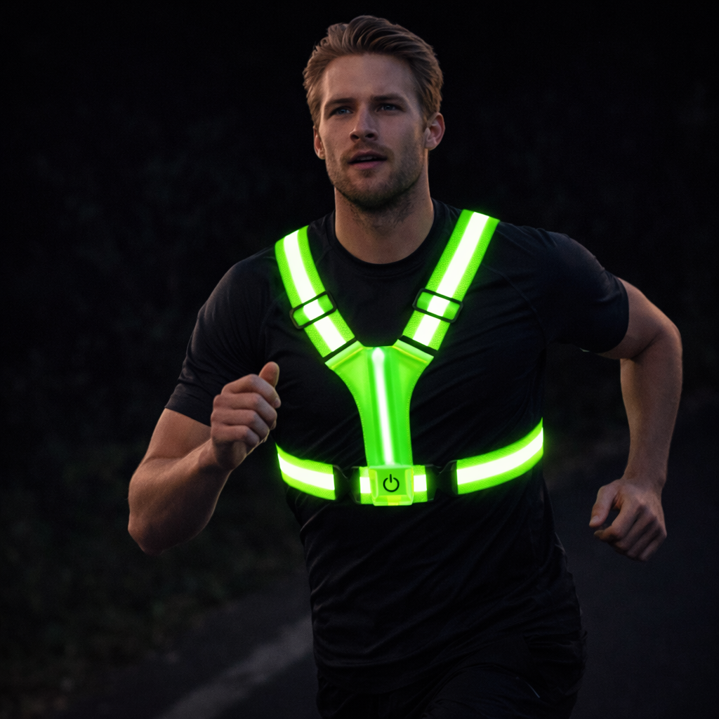 LED Reflective Running Vest with Rechargeable Battery and Adjustable Fit