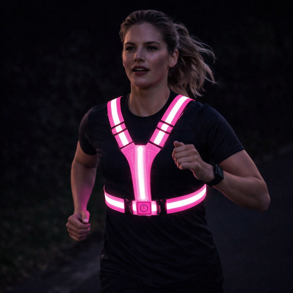 LED Reflective Running Vest with Rechargeable Battery and Adjustable Fit