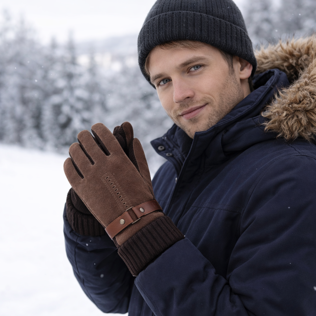 Men's Leather Winter Driving Gloves - Windproof & Warm