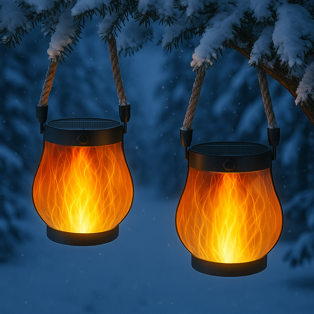 Solar and USB Rechargeable LED Lantern with Flame Effect