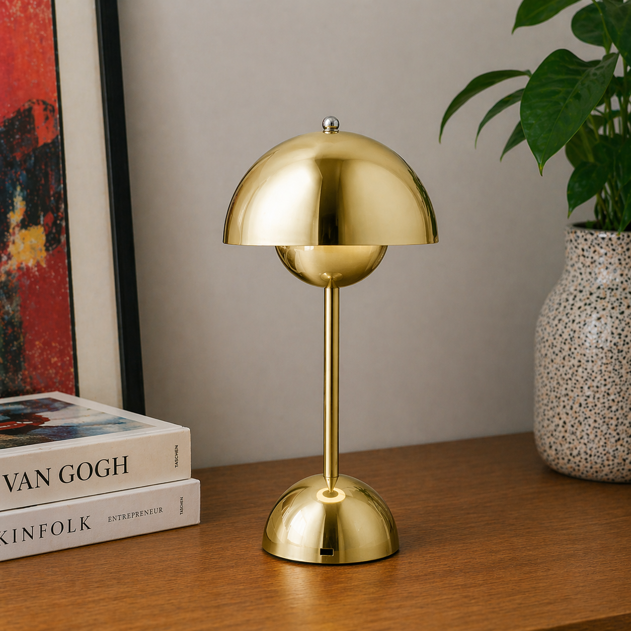 USB Rechargeable Touch Control Table Lamp with Dome Shade