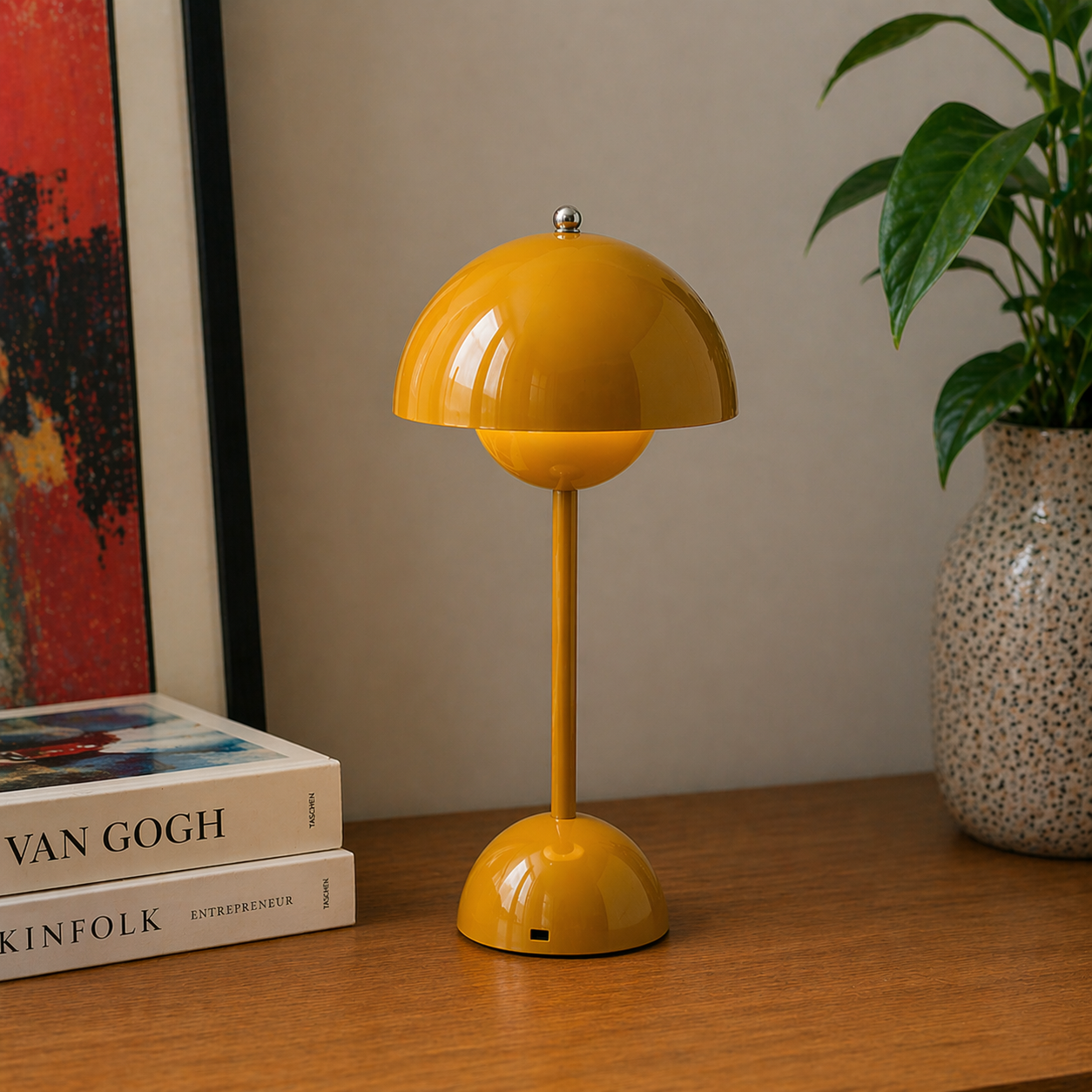 USB Rechargeable Touch Control Table Lamp with Dimmable Dome Shade