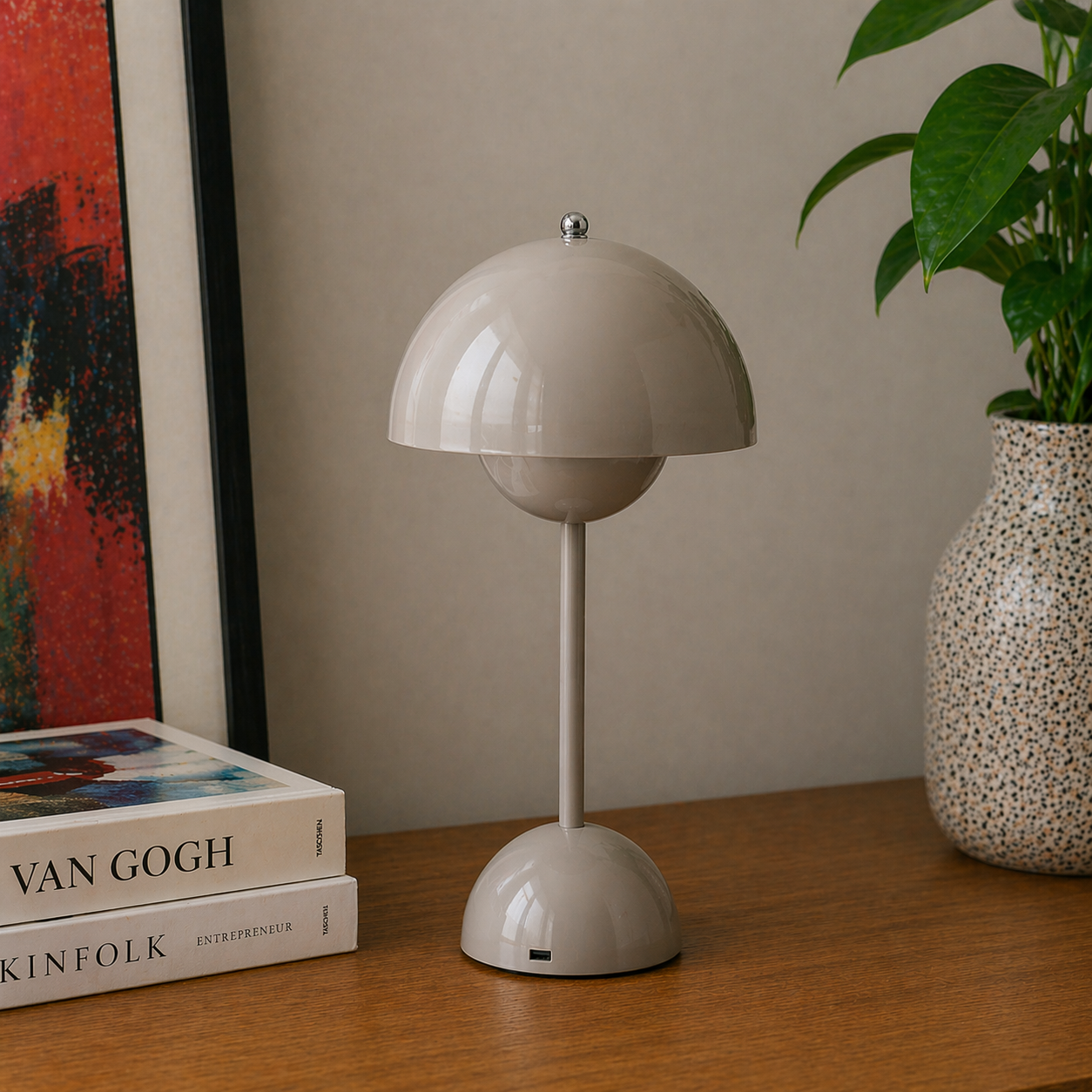 USB Rechargeable Touch Control Table Lamp with Dimmable Dome Shade