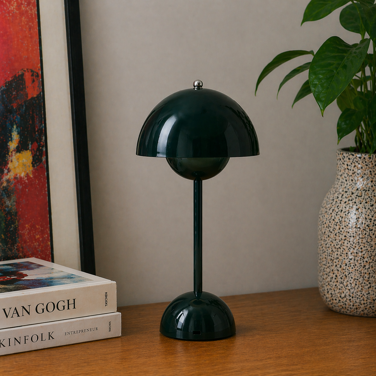 USB Rechargeable Touch Control Table Lamp with Dimmable Dome Shade