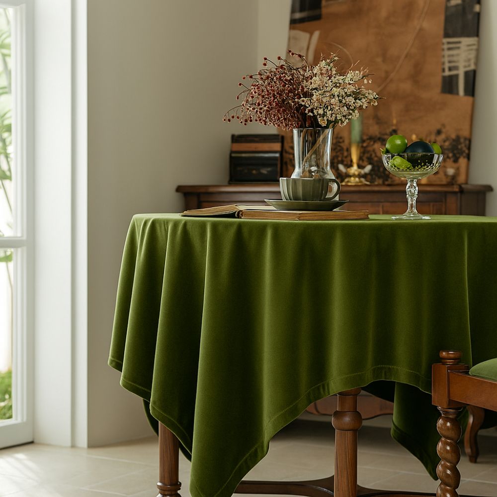 Olive Velvet Tablecloth for Elegant Dining