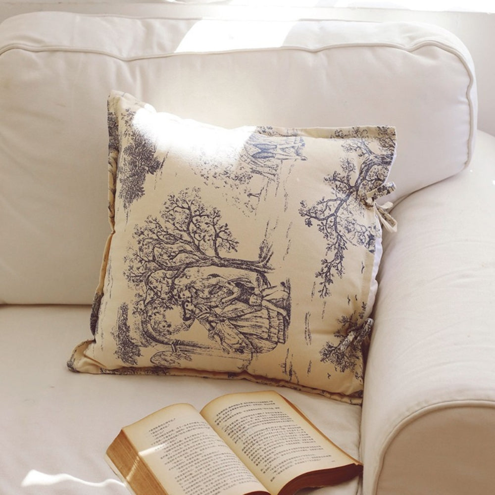 Vintage Jouy Print Cotton Cushion Cover