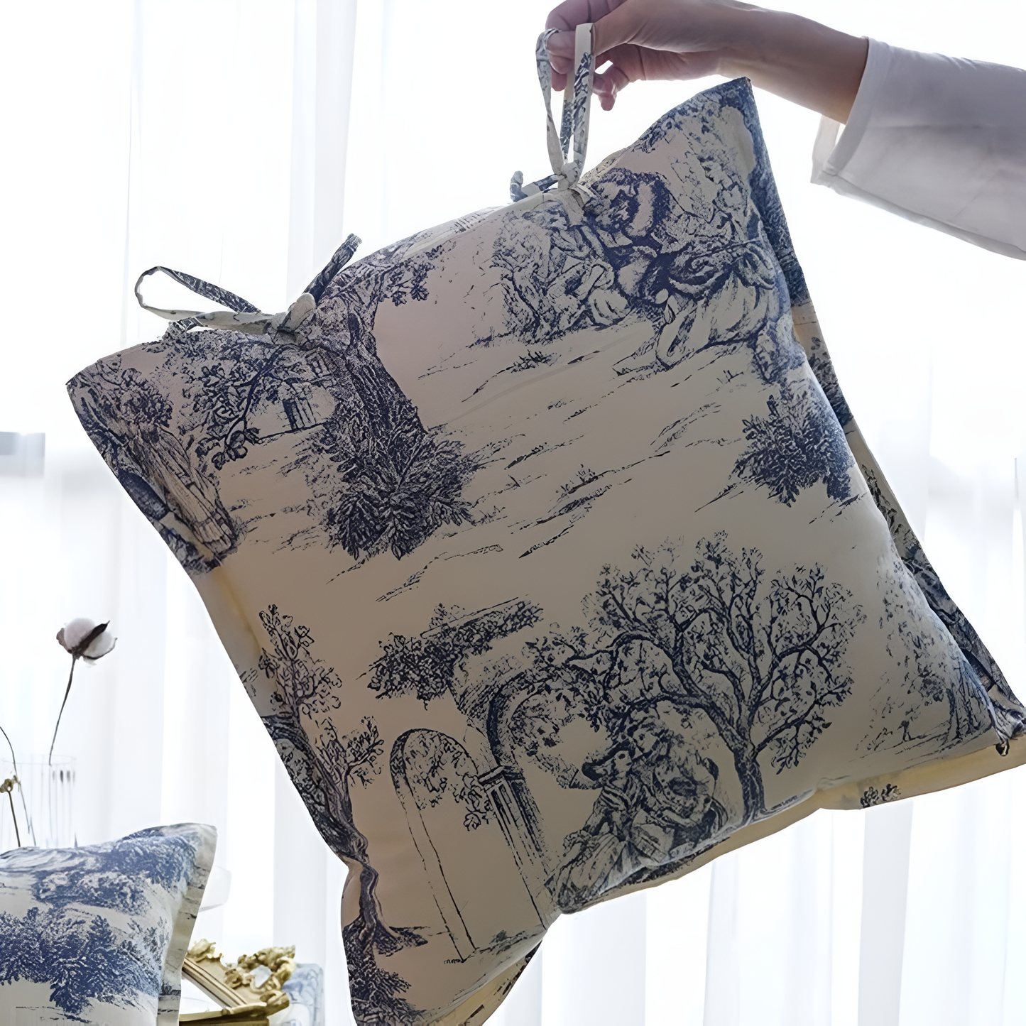Vintage Jouy Print Cotton Cushion Cover