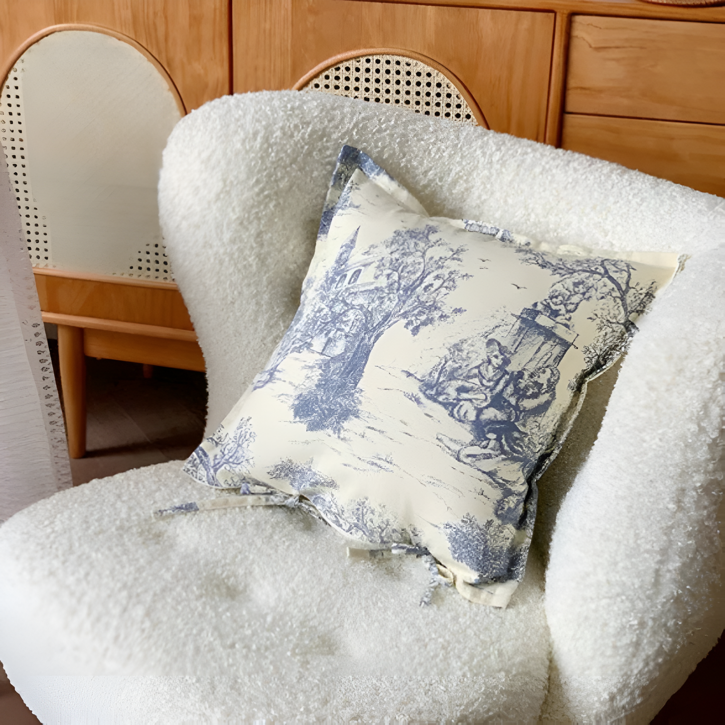Vintage Jouy Print Cotton Cushion Cover