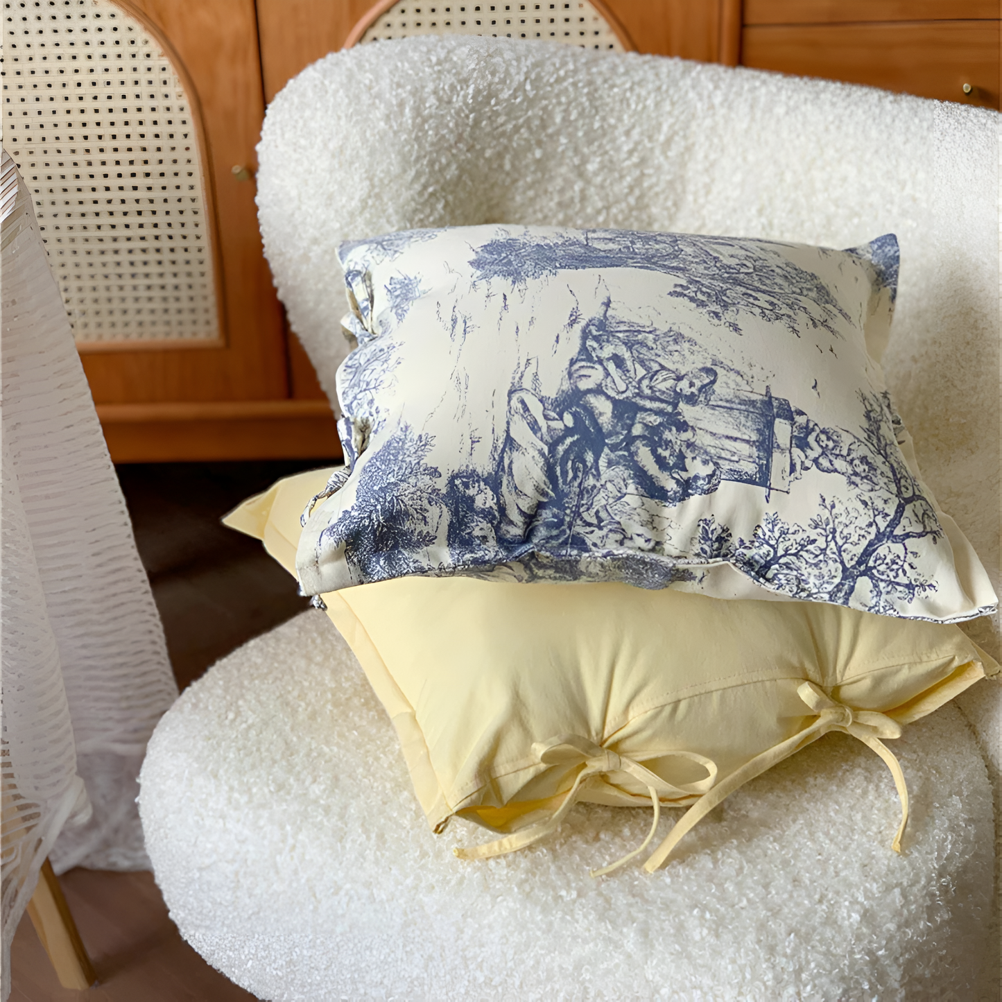 Vintage Jouy Print Cotton Cushion Cover