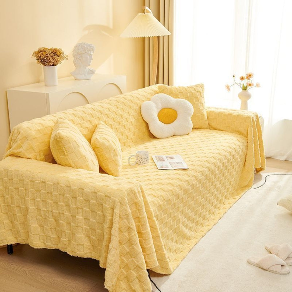 Checkered Plush Velvet Sofa Cover for Living Room