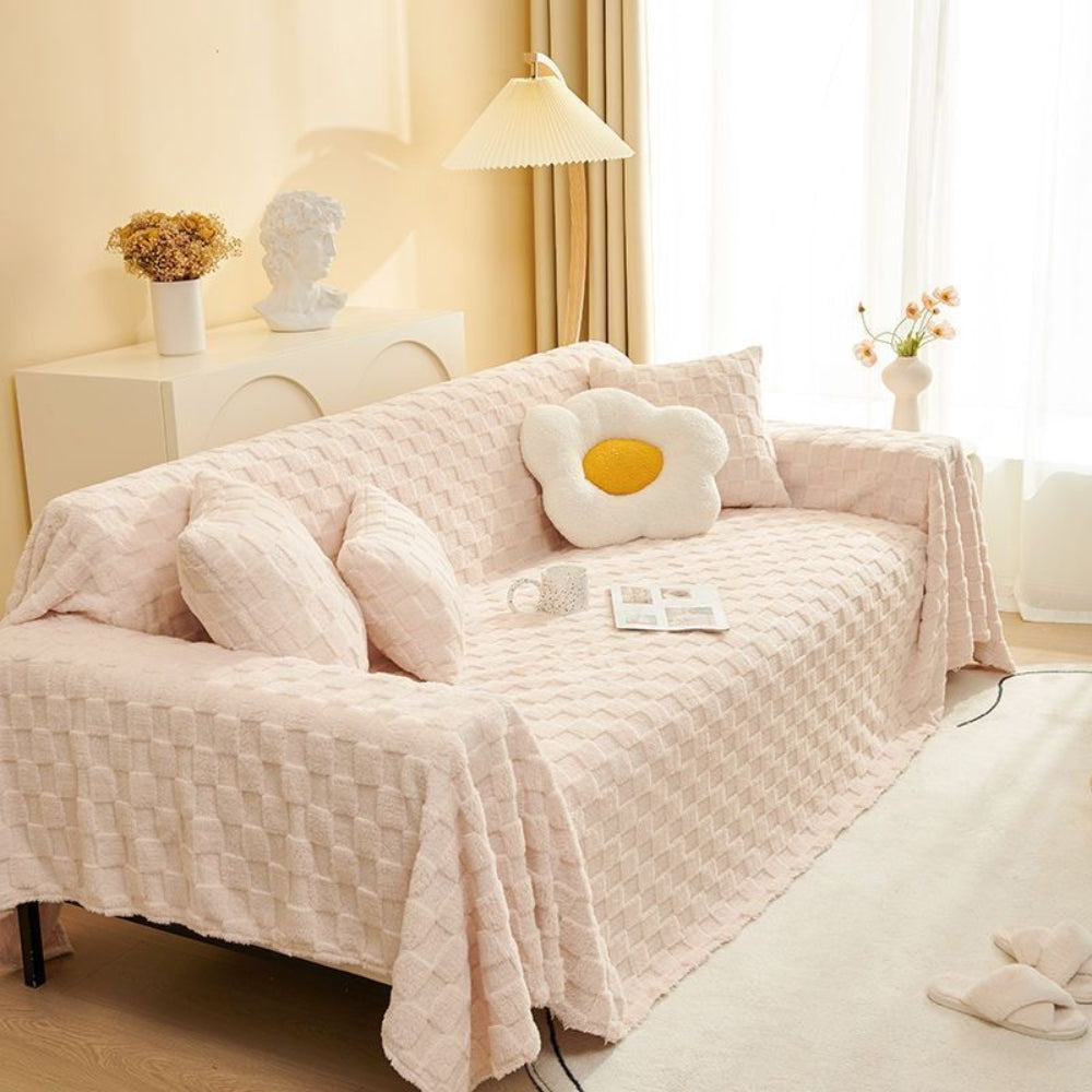 Checkered Plush Velvet Sofa Cover for Living Room